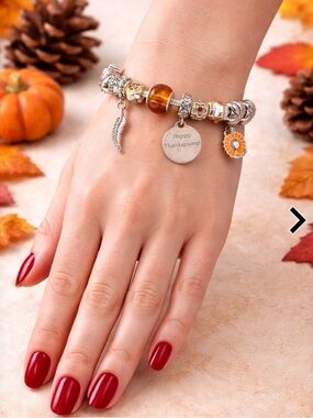 Vintage Willabee & Ward November Thanksgiving Themed Charm Bracelet Amber Silver